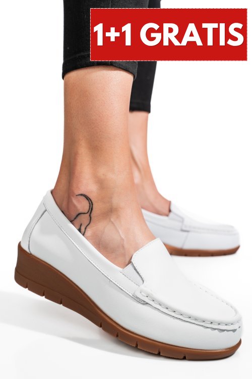 Mocasini albi piele naturala fsp002386