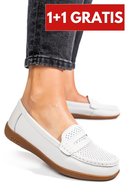 Mocasini albi piele naturala tsp3041
