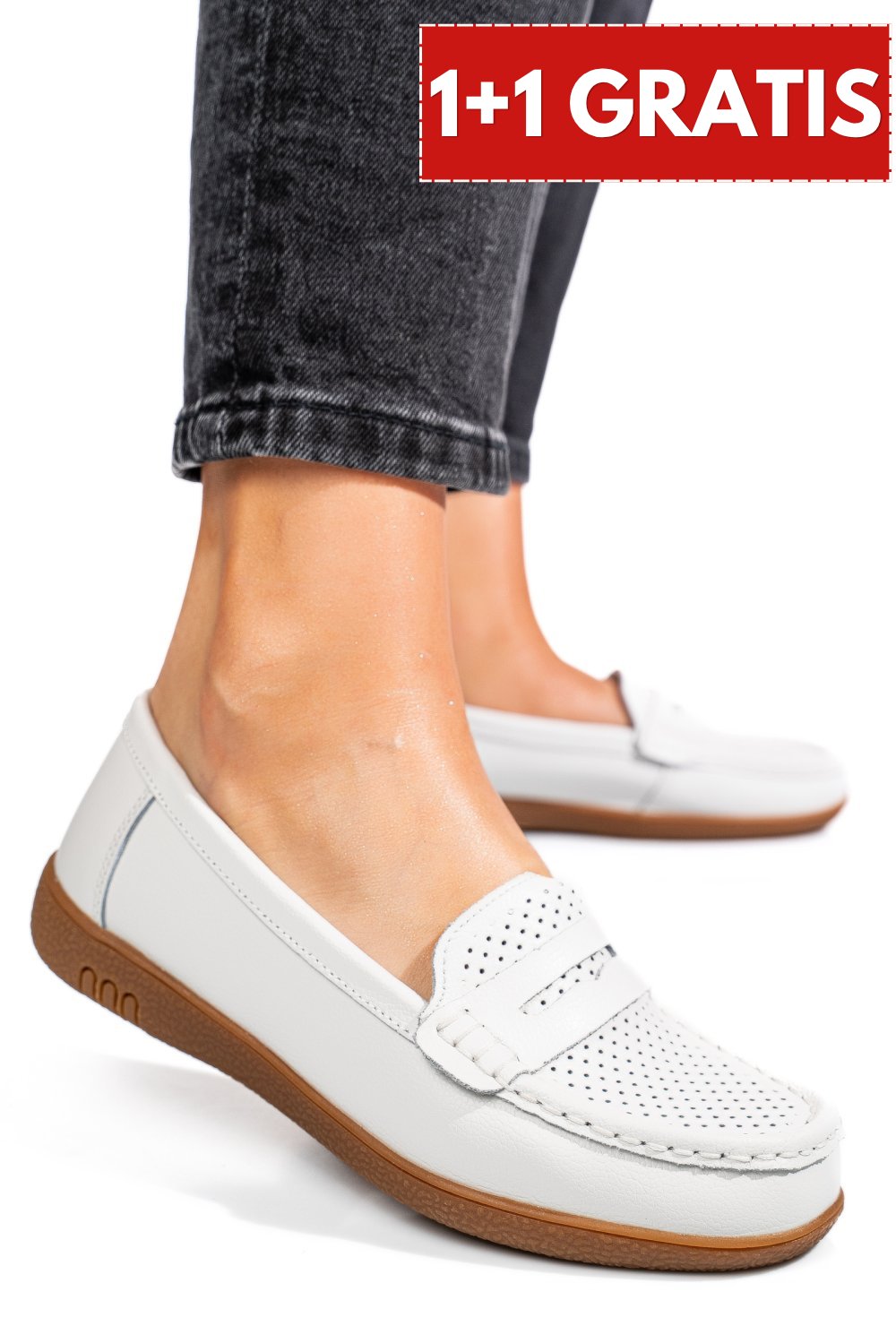 MOCASINI ALBI PIELE NATURALA TSP3041 - Superpantofi