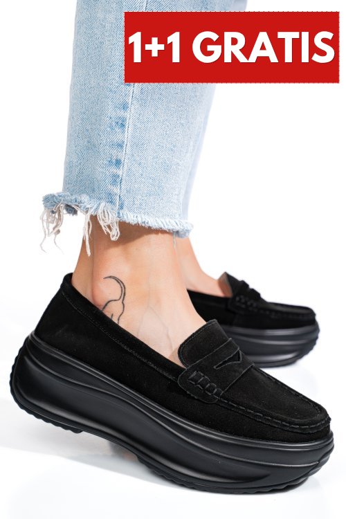 Mocasini negri piele naturala intoarsa fsp002295