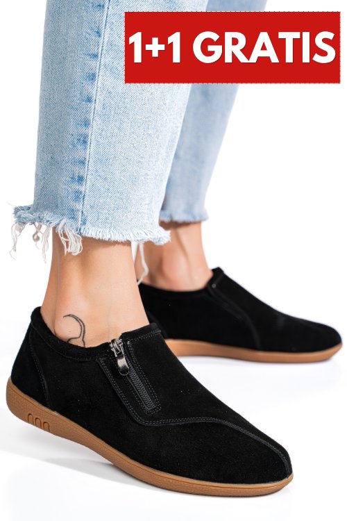 Pantofi negri piele naturala intoarsa pspl301