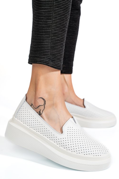 Mocasini albi piele naturala jspy3872