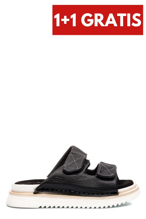Papuci negri piele naturala asp771