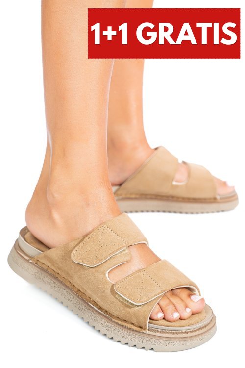 Papuci taupe piele naturala intoarsa asp771