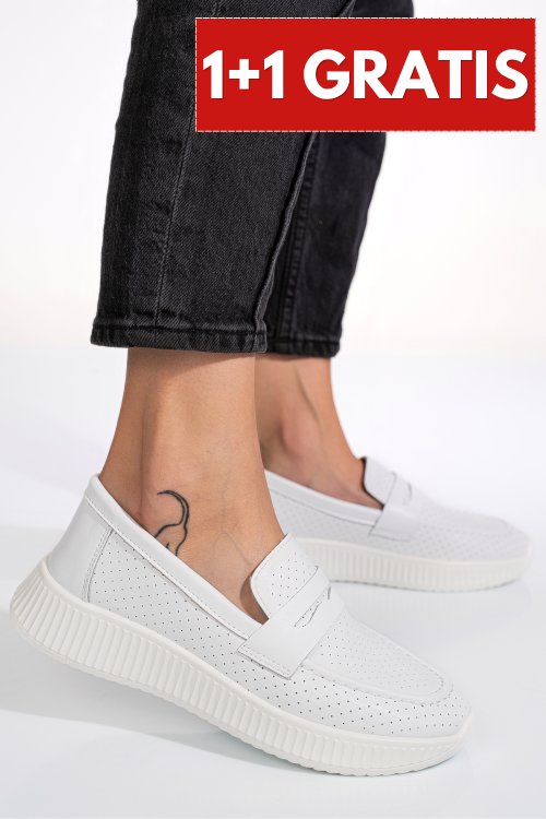 Mocasini albi piele naturala yspj24006
