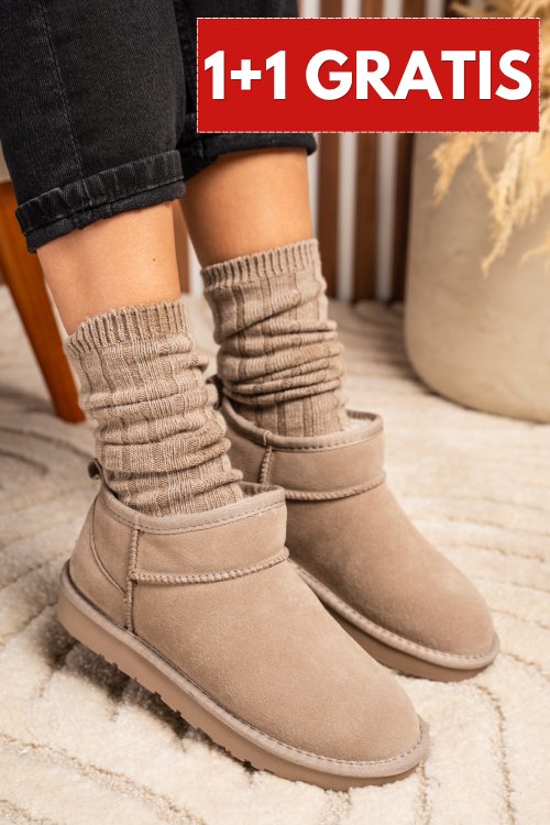 Ghete dama imblanite piele naturala intoarsa taupe 1s771200