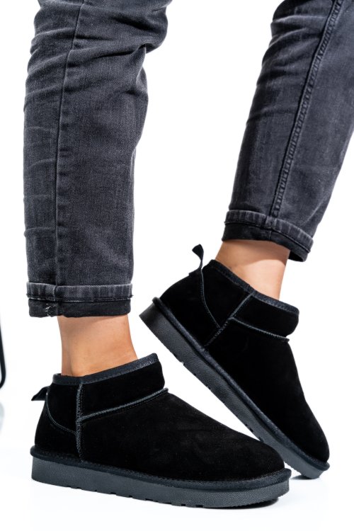 Ghete dama imblanite piele naturala intoarsa negre 1s771200