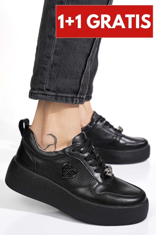 Pantofi sport black piele naturala fsp002-452