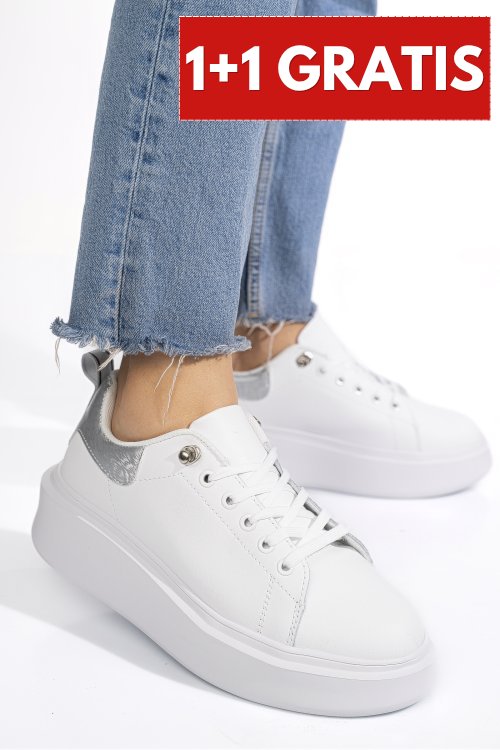 Pantofi sport white silver piele naturala  8sp809