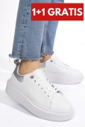 PANTOFI SPORT WHITE SILVER PIELE NATURALA  8SP809