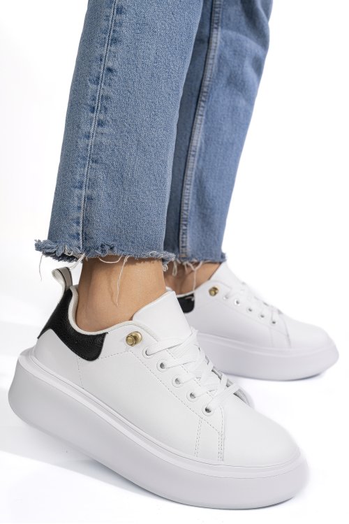 Pantofi sport white black piele naturala  8sp809