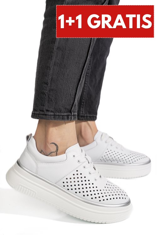 Pantofi sport albi piele naturala tsp5911