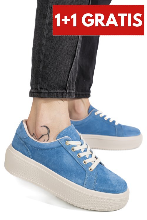 Pantofi sport blue piele naturala intoarsa aspn2510