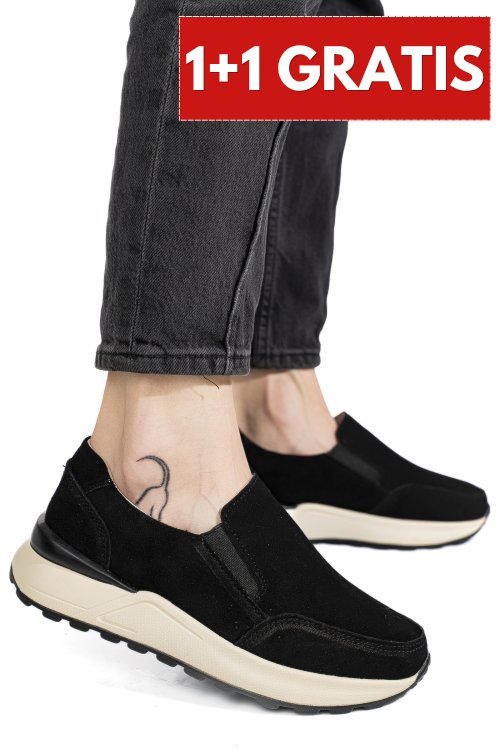 Pantofi sport black piele naturala intoarsa aspn379