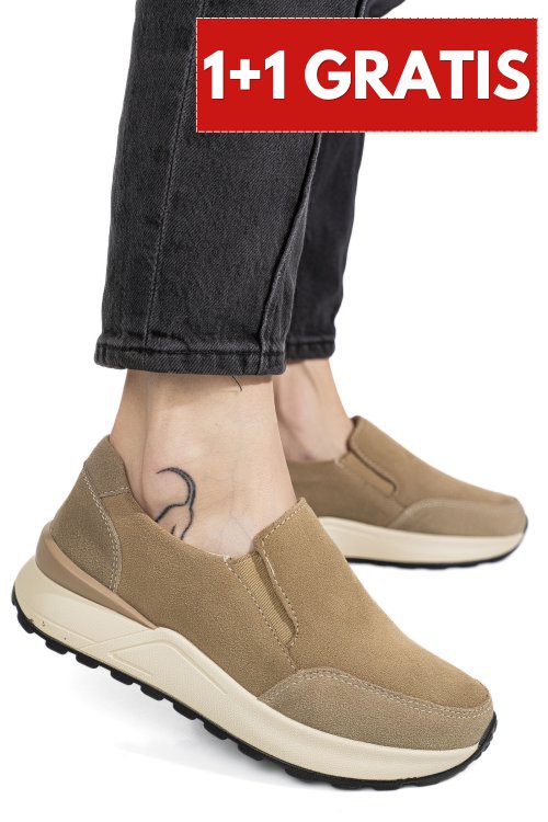 Pantofi sport beige piele naturala intoarsa aspn379