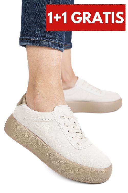 Pantofi sport bej piele naturala intoarsa fsp001884