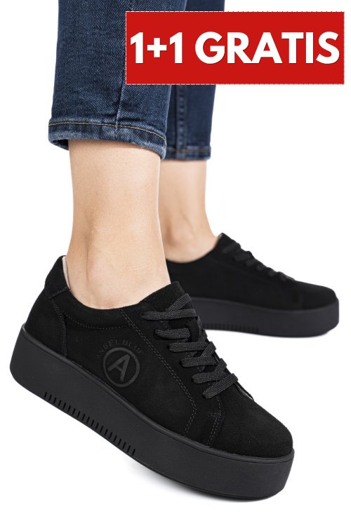 Pantofi sport negri piele naturala intoarsa fsp002470