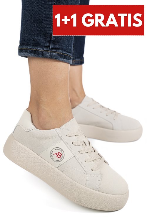 Pantofi sport bej piele naturala intoarsa fsp001879