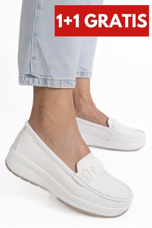 Mocasini albi piele naturala aspn2208
