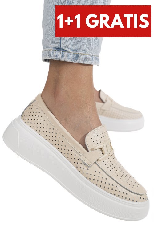 Pantofi beige piele naturala aspn2771