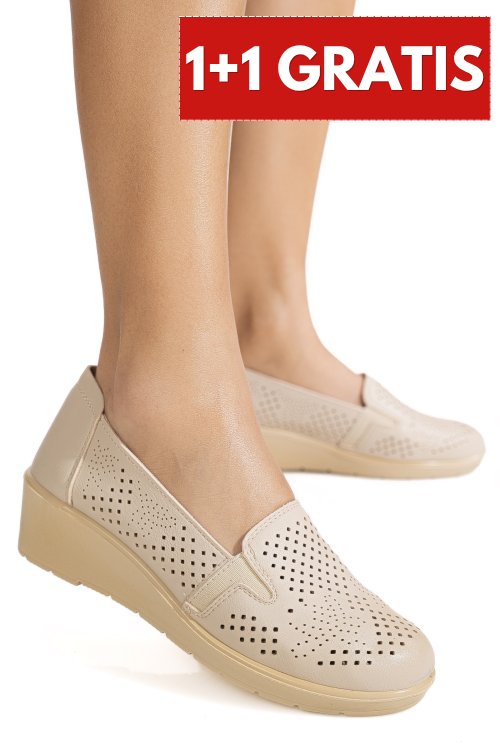 Pantofi casual dama cu platforma bej din piele ecologica axiane