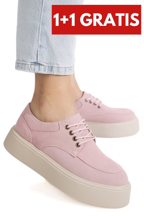 Pantofi pink piele naturala intoarsa aspn2518