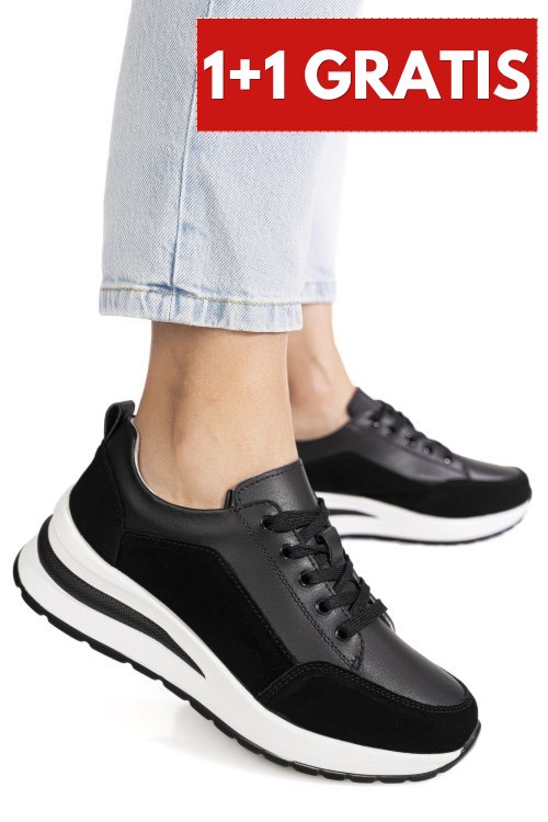 Pantofi sport negri piele naturala asp568
