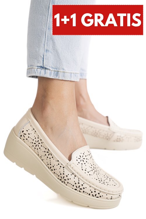 Mocasini bej piele naturala aspn3125
