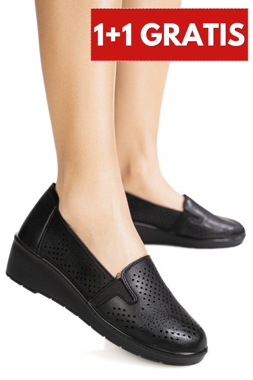 Pantofi casual dama cu platforma negri din piele ecologica axiane