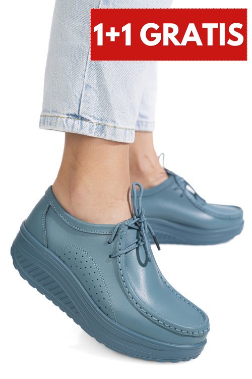 Mocasini albastri piele naturala aspn388