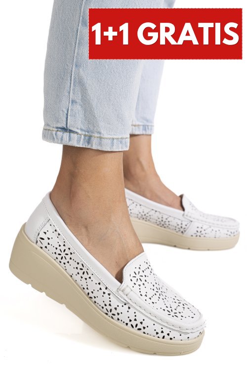 Mocasini albi  piele naturala aspn3125