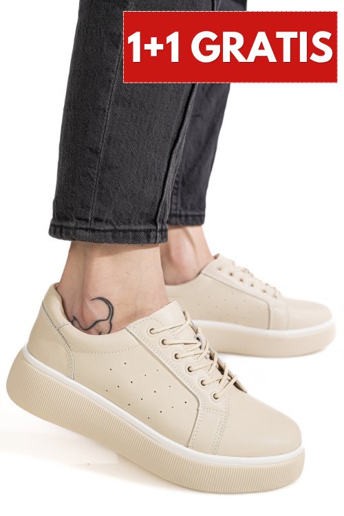 Pantofi sport bej piele naturala nspw-011
