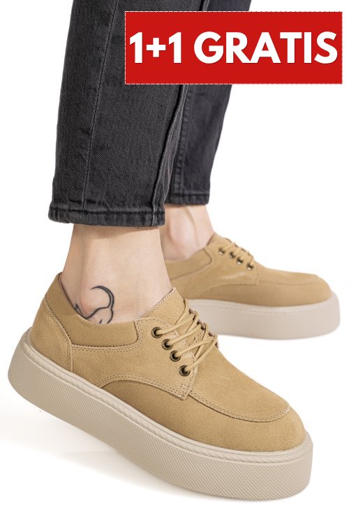 Pantofi beige piele naturala intoarsa aspn2518