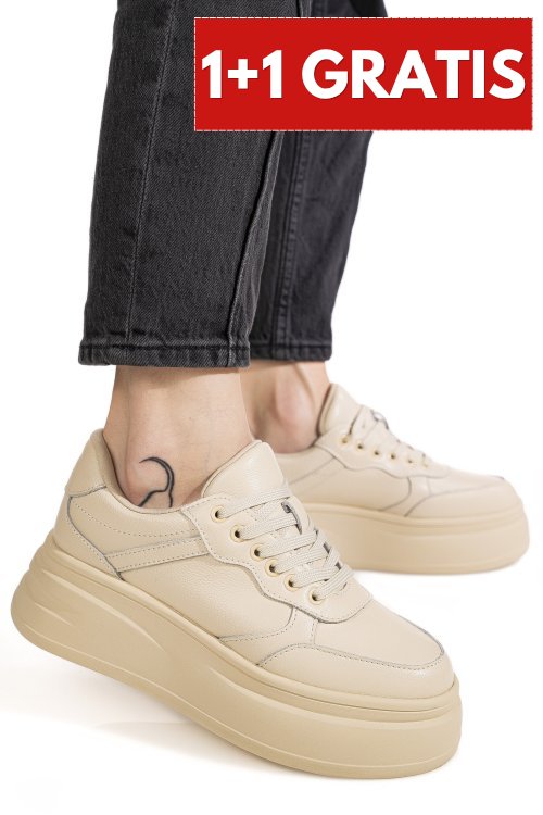 Pantofi sport bej piele naturala aspn2529
