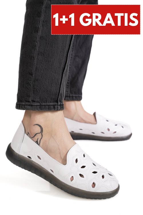 Mocasini albi piele naturala 2sp070