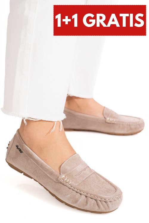 Mocasini bej piele naturala intoarsa fspl-xzl10