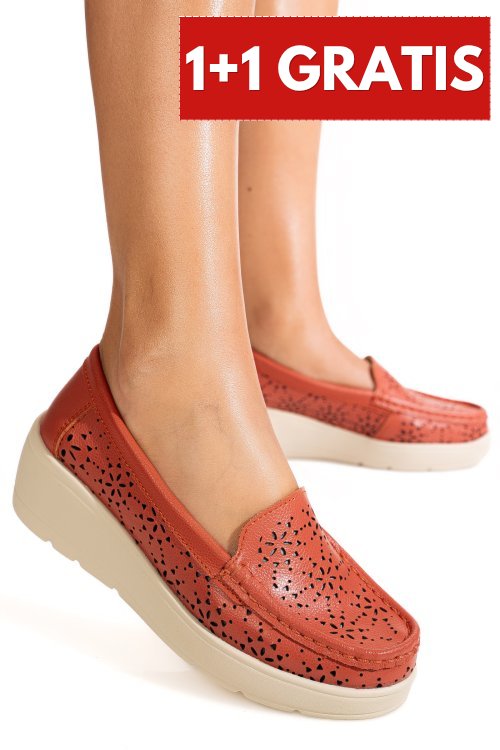 Mocasini portocalii piele naturala aspn3125