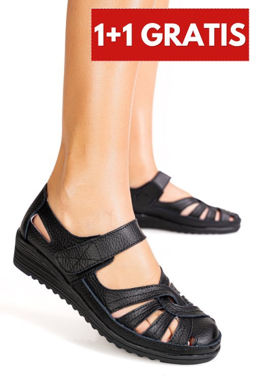 Pantofi negri piele naturala 5spq20