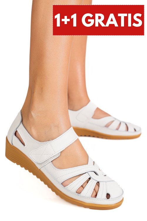 Pantofi albi piele naturala 5spq20