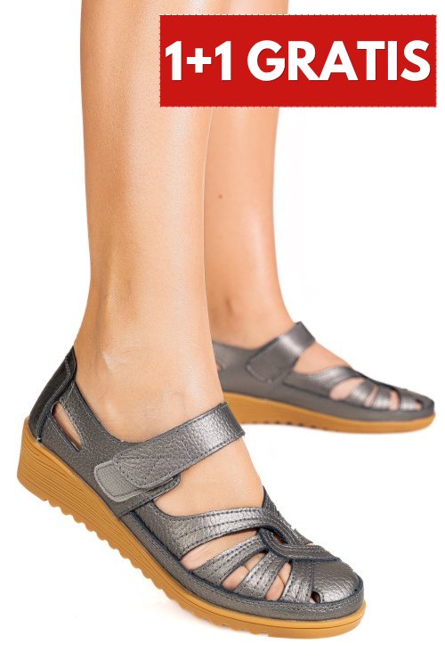 Pantofi gri piele naturala 5spq20