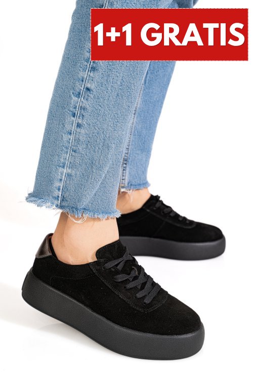 Pantofi sport negri piele naturala intoarsa fsp001884