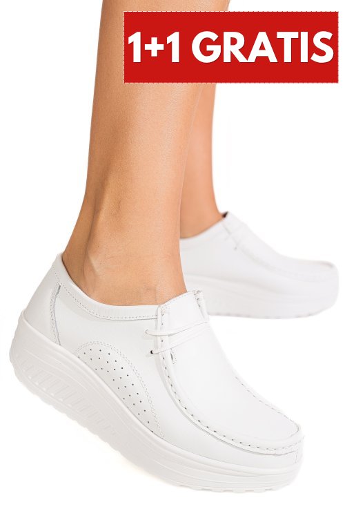 Mocasini albi piele naturala aspn388