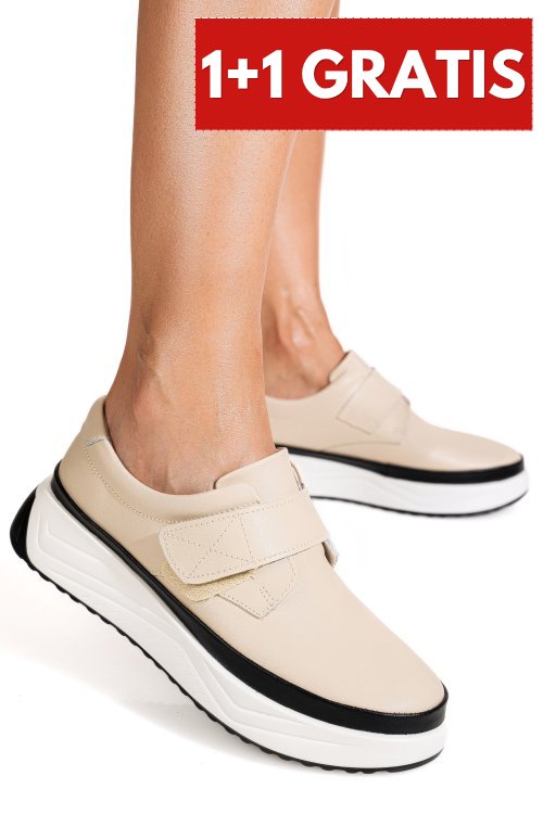 Pantofi sport bej piele naturala t6086