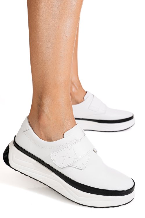 Pantofi sport albi piele naturala t6086