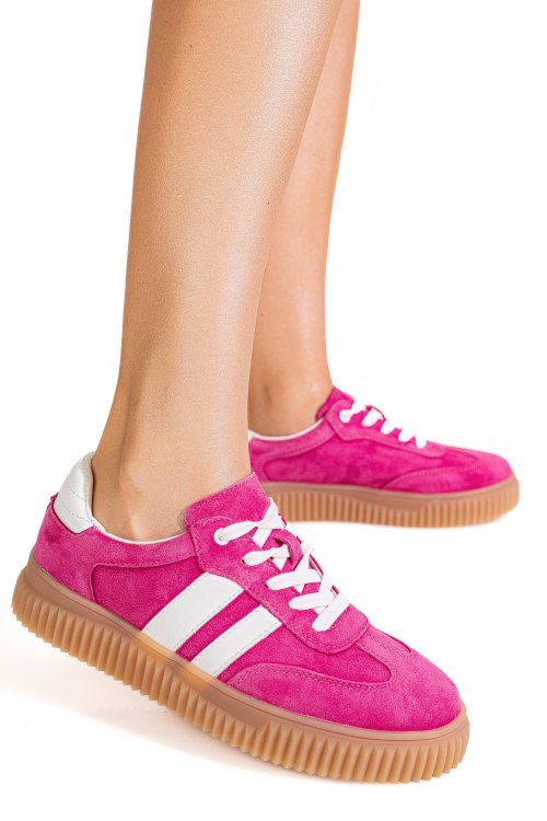 Pantofi sport fuchsia piele naturala intoarsa fsp002501