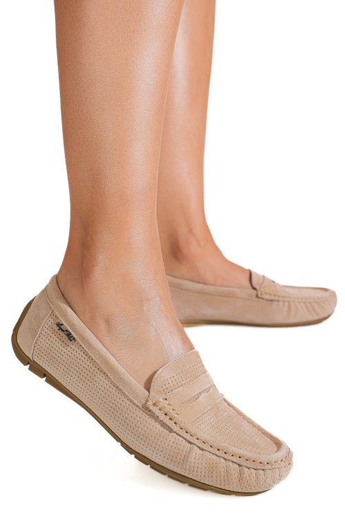 Mocasini bej piele naturala intoarsa g10-a01-1
