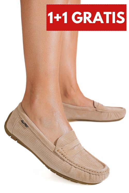 Mocasini bej piele naturala intoarsa g10-a01-1