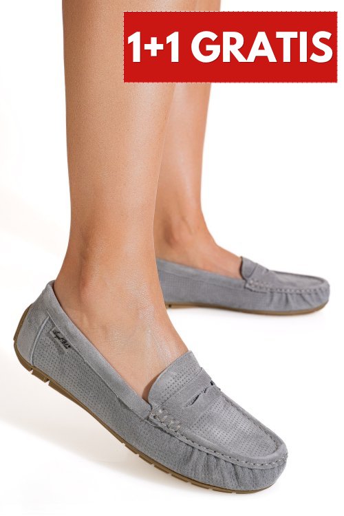 Mocasini gri piele naturala intoarsa g10-a01-1