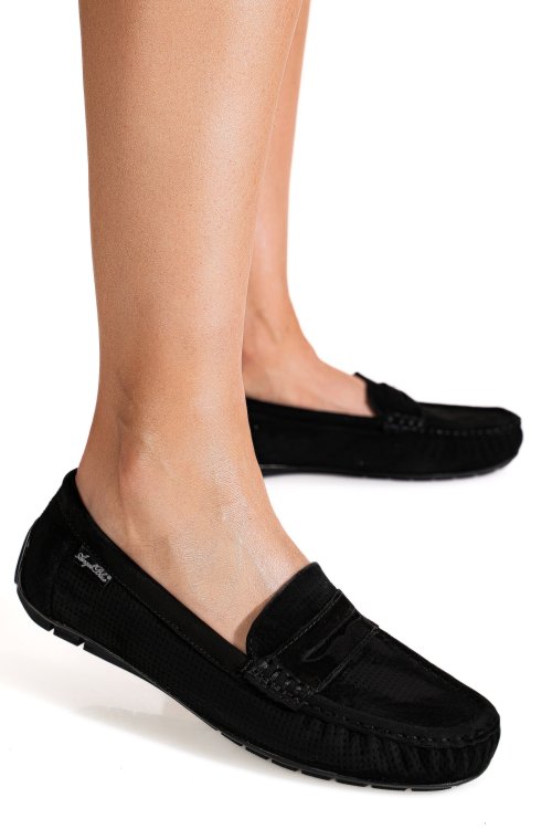 Mocasini negri piele naturala intoarsa g10-a01-1