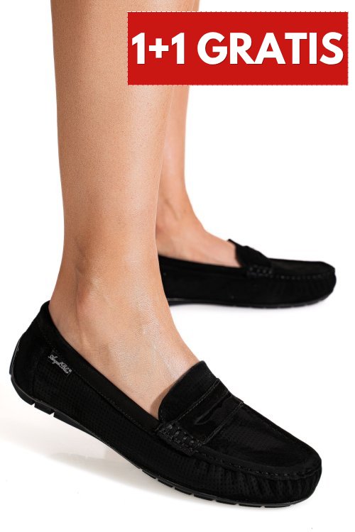 Mocasini negri piele naturala intoarsa g10-a01-1